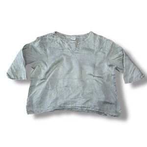 CP Shades San Francisco Linen V Neck 3/4 Sleeve Tunic Top Women's Size L